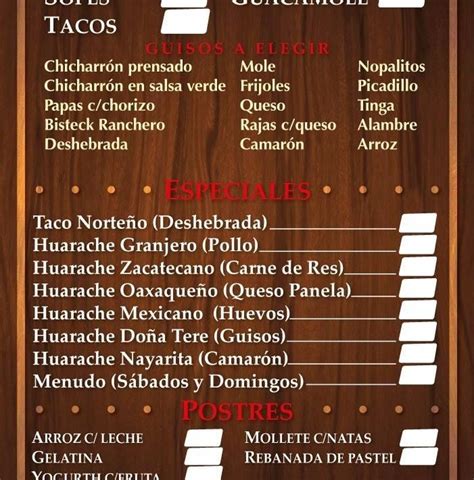 Carta Del Restaurante Gorditas Do A Tere Tepic