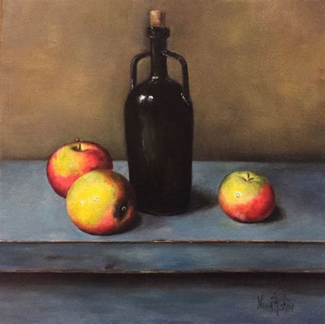 Bottle And Apples Oil Painting Nina R Aide X X Stretched Etsy