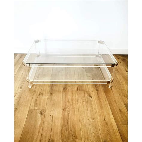 Vintage Coffee Table In Plexiglass Glass And Brass