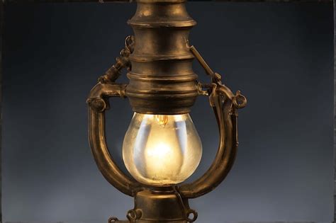 Premium AI Image Vintage Brass Oil Lamp Patinated And Illuminating