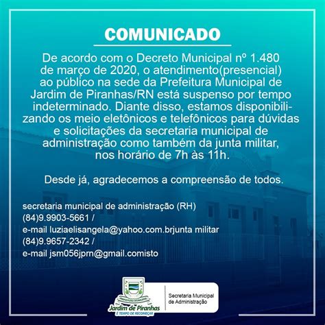 Comunicado Da Prefeitura Municipal De Jardim De Piranhas Rn Edna Ara Jo