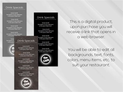 Modern Restaurant Drink Menu Template Daily Specials Template editable ...