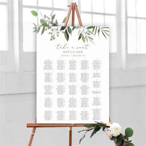 Alphabetical Seating Chart Template Editable Greenery Seating Etsy