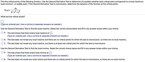 Solved Find The Critical Points Of The Following Function Chegg