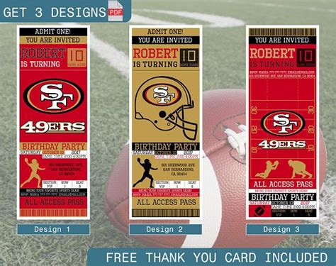 San Francisco 49ers Birthday Invitation Printable Ticket | Bday invitations, Baseball birthday ...