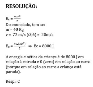 Questão resolvida sobre energia cinética, da Unifesp