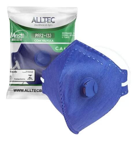 Kit 20 Máscara Pff2 Descartável Válvula Respirador Epi Cor Azul