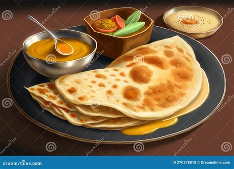 View Of Roti Canai And Chicken Curry Roti Canai And Chicken Curry Is A