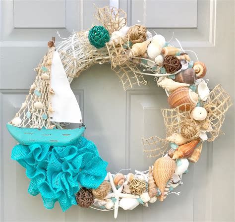 Beach Wreath Seashell Wreath Sailboat Wreath Sea Shell Wreath