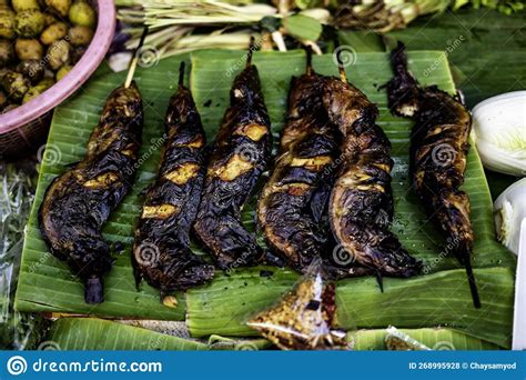 Grilled Catfish Skewers On Banana Leaves For Sale In Sriracha Seafood