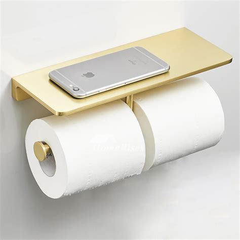 Luxury Double Gold Brushed Brass Toilet Paper Holder Hotel Wall Mount