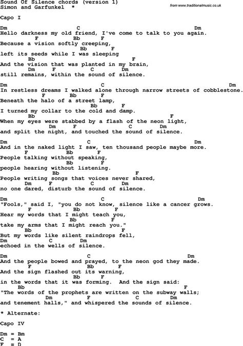 Song Lyrics with guitar chords for Sound Of Silence | Guitar chords ...