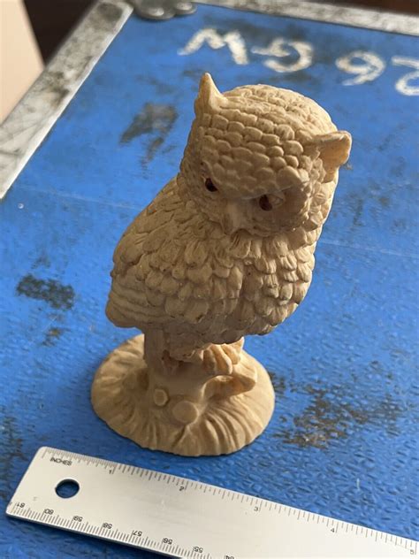 Vintage Owl Figurine Red Glass Eyes Tabletop Animal Bird Decor Resin Ebay