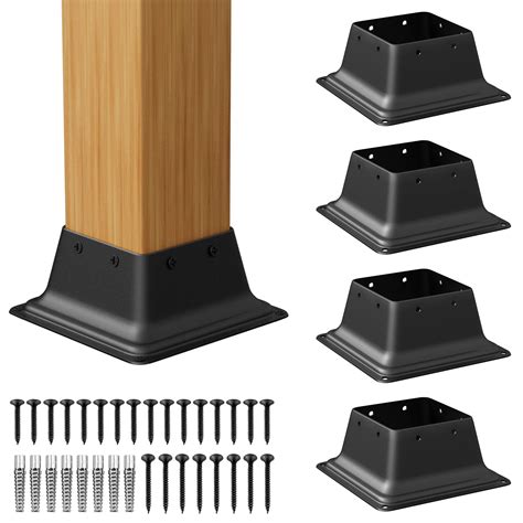 SPACEEUP 4x4 Post Base Black Square Brackets 5PCS Internal Size 3.6 x 3