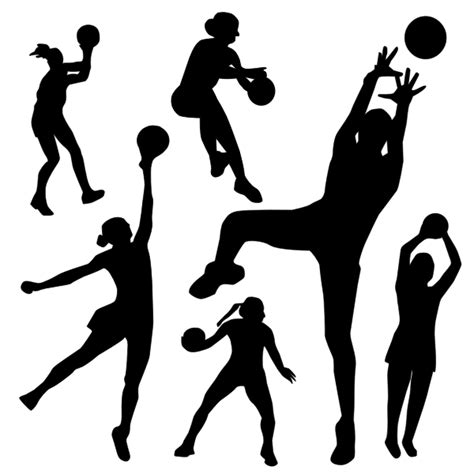 Vector silhouette of netball player in different poses | Free SVG