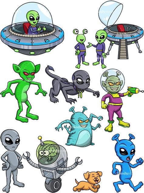 Alien Creatures Cartoon Clipart In Vector Format Friendlystock