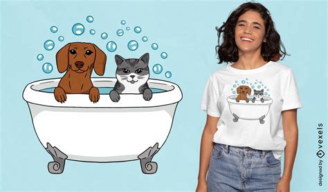 Dog And Cat Bath T-shirt Design Vector Download