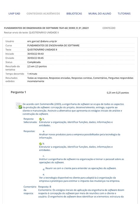 QUESTIONÁRIO UNIDADE II FUNDAMENTOS DE ENGENHARIA DE SOFTWARE