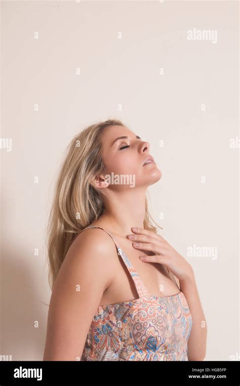 Beautiful Woman Hand Over Chest Stock Photo Alamy