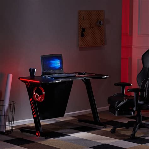 Inbox Zero Gaming Desk Computer Gamer Desks With RGB LED Lights And ...