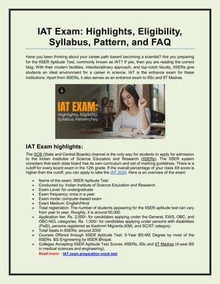 IAT Exam Highlights Eligibility Syllabus Pattern And FAQ PDF