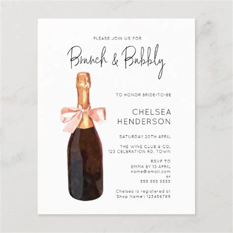 Budget Watercolor Pink Champagne Brunch And Bubbly Zazzle