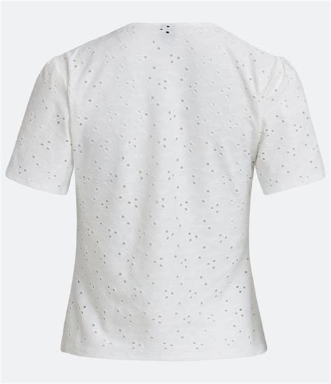 Blusa Em Laise Manga Bufante E Detalhe Sobreposto Branco