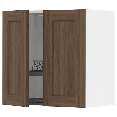 Metod Wall Cabinet W Dish Drainer2 Doors White Enköpingbrown Walnut Effect 60x60 Cm Ikea