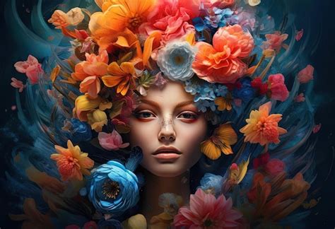 Premium AI Image A Woman With Flowers In Her Head In The Style Of