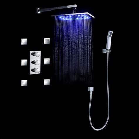 LED 12" Wall Mount Rain Head Body Spray Shower Set - Modern ...