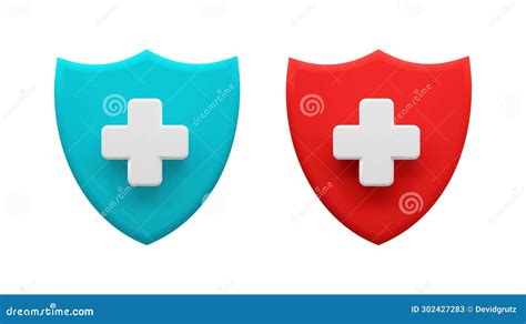 Medical Protection Shields with Cross Symbols in Blue and Red. Vector ...