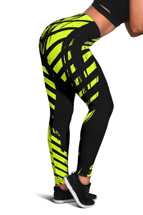 Racing Style Lime Green And Black Vibes Womens Leggings This Is It