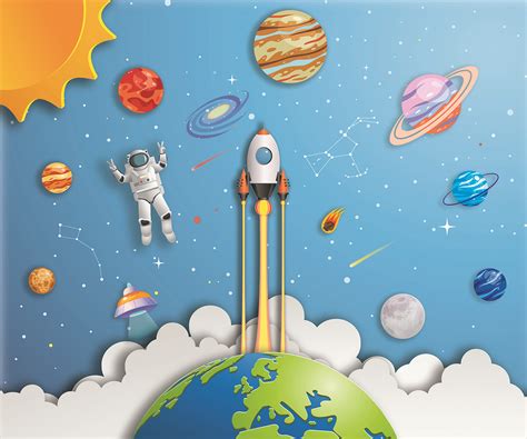 3D Space Rocket Inspiring Wallpaper for Kids Room - Magic Decor