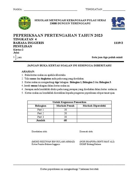 Cover Baru Ts25 Spm English Paper 2 2023 Pdf