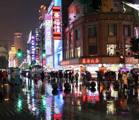 Rainy Dirty Crowded Nanjing Road Shanghai China Rcyberpunk