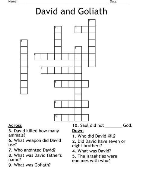 David And Goliath Word Search Wordmint