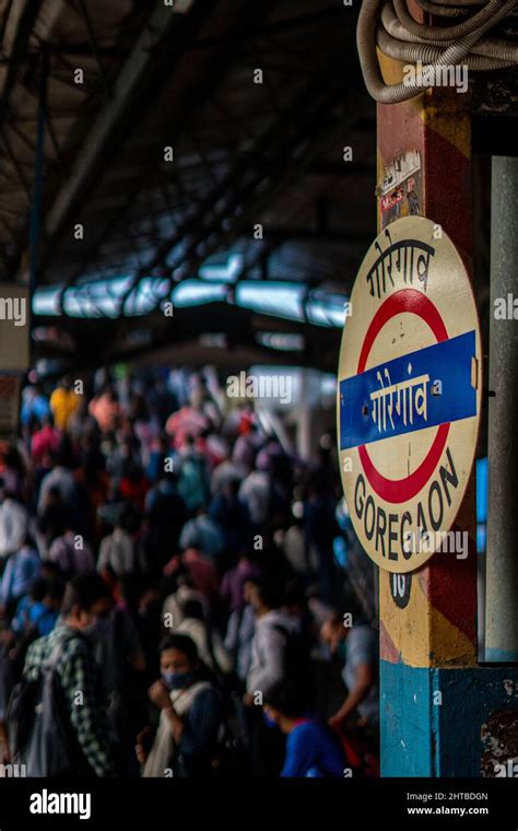 Crowded railway station Goregaon Mumbai, Maharashtra, India Stock Photo ...