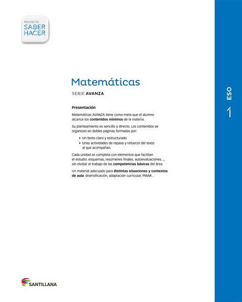 Pdf Matem Ticas Santillana Es Esquema Del Libro La Estructura De