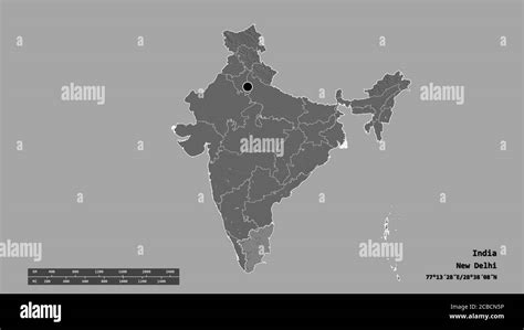 Desaturated Shape Of India With Its Capital Main Regional Division And