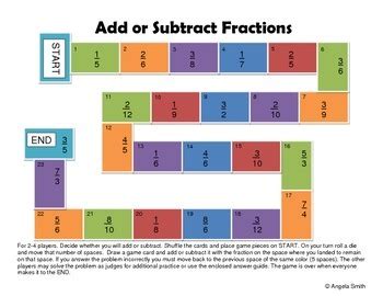 Adding And Subtracting Fractions Game Board 5th Grade Common Core Math