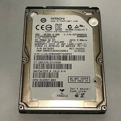 HITACHI 500GB Laptop Hard Drive HDD 2.5" 5400RPM SATA 3Gb/s 8MB Cache ...