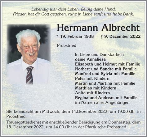 Traueranzeigen Von Hermann Albrecht Augsburger Allgemeine Zeitung