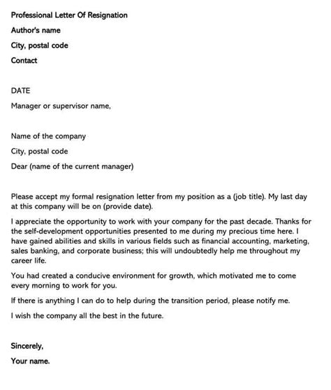 Professional Resignation Letter Template