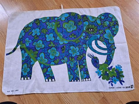 Vintage Oxfam Elephant Irish Linen Teatowel Designed By Belinda Lyon