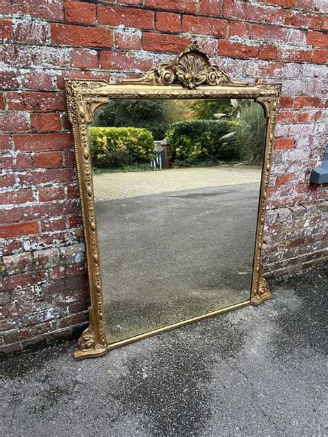 A Stunning Large Antique English Th Century Carved Wood Gesso Gilt