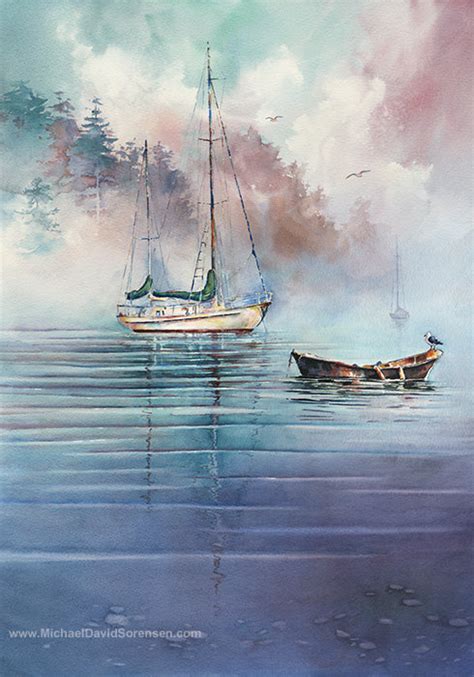 Sailboat Art Watercolor Painting Prints Sailing Blue Cyan Purple