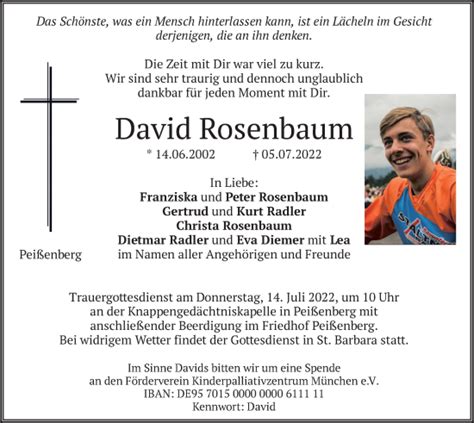 Traueranzeigen Von David Rosenbaum Trauer Merkur De