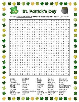 St Patrick S Day Word Search 50 Words St Patrick S Day Words St