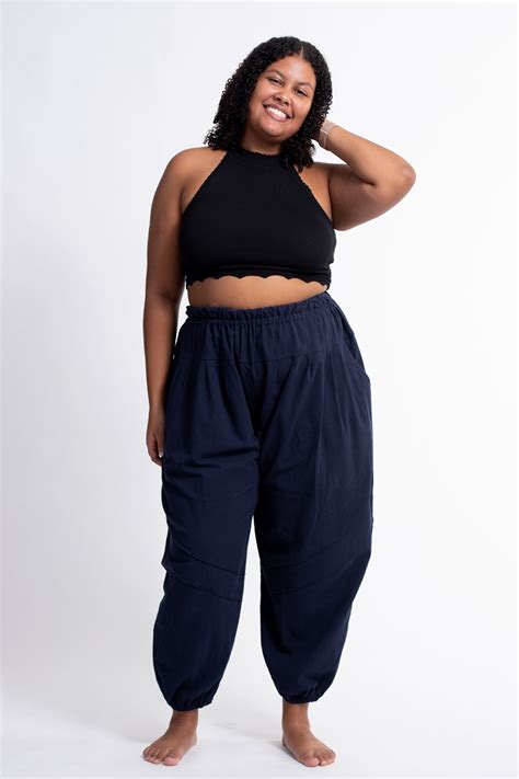 Plus Size Genie Womens Cotton Harem Pants In Navy