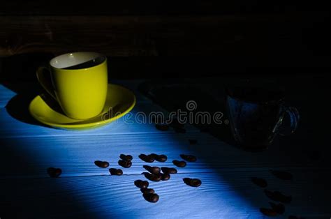 Still Life With Cup Of Coffee And Waffles On The Wooden Background